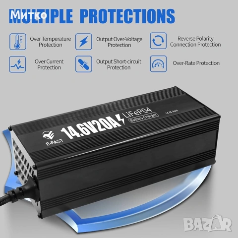 Зарядно устройство E-FAST 14.6V 20A за LiFePO4 батерии (Ново), снимка 4 - Друга електроника - 55221206
