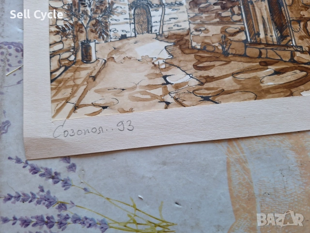 ✅КАРТИНА - СОЗОПОЛ 93 Г. - Б.ГЕНЧЕВ - 25/28,5 СМ.❗, снимка 3 - Картини - 54137794