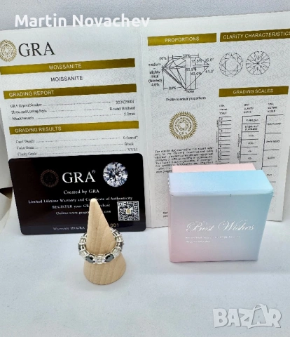 Сребърен пръстен с мойсанит (Диамант) 7 карата, снимка 2 - Пръстени - 54243113