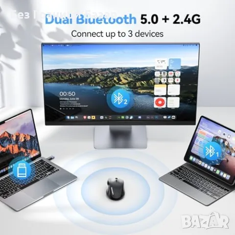 Нова Безжична мишка TECKNET PRO Tri-Mode, Bluetooth, USB-C адаптер, 700mAh, снимка 2 - Клавиатури и мишки - 55451293