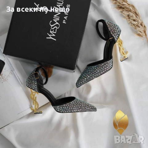 Yves Saint Laurent Дамски Обувки С Кристали На Метален Ток - Различни Цветове Код SK1315, снимка 2 - Дамски обувки на ток - 54307953