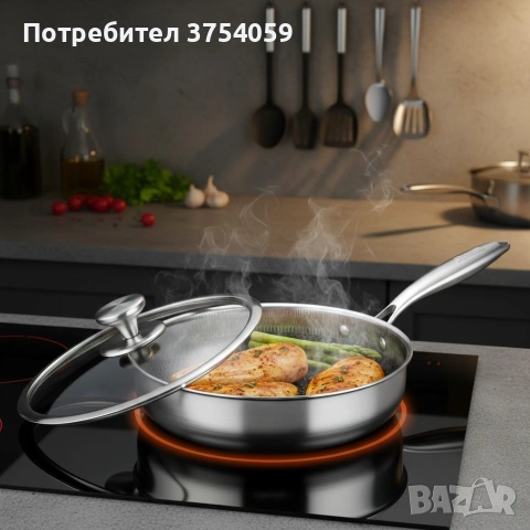 Тиган с капак Goldmann Fusionhex Pro, Дълбок, Незалепващо Покритие, Неръждаема стомана, снимка 4 - Съдове за готвене - 55182351