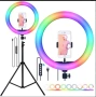 Многоцветен RGB LED ринг със статив - стойка трипод за телефон, снимка 1
