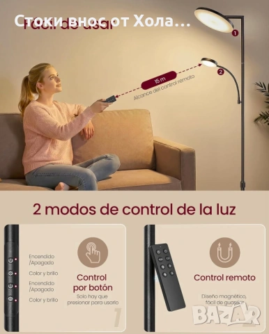 LED подова лампа VASAGLE , регулируема височина, 42W, въртяща се глава, таймер и дистанционно, снимка 7 - Настолни лампи - 54590804
