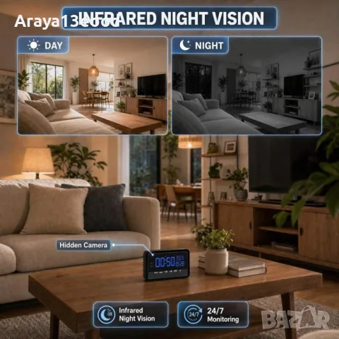 WiFi дигитален часовник със скрита камера 1080P – Tuya Smart, снимка 6 - Други - 55615436