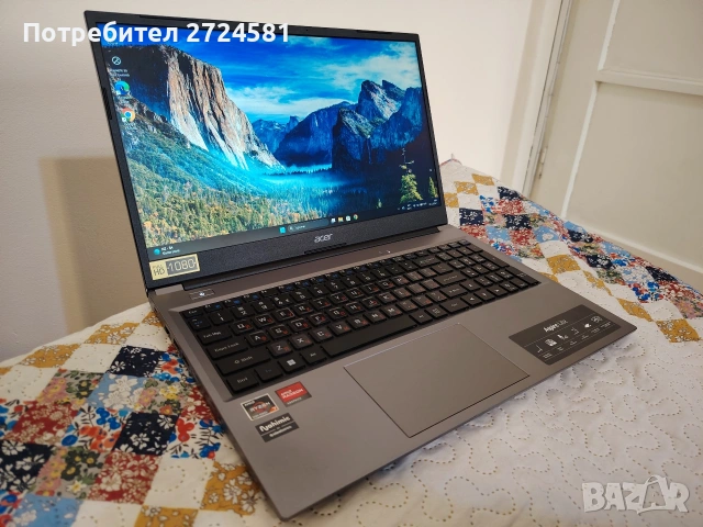 Лаптоп ACER Aspire Lite 15, AMD Ryzen 7 5700U до 4.3GHz, 15" Full HD 16GB, SSD 512GB, снимка 2 - Лаптопи за работа - 54676120