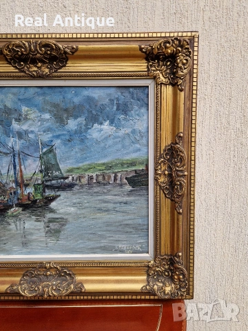 Стара уникална антикварна майсторска авторска картина масло върху платно , снимка 4 - Антикварни и старинни предмети - 54777822