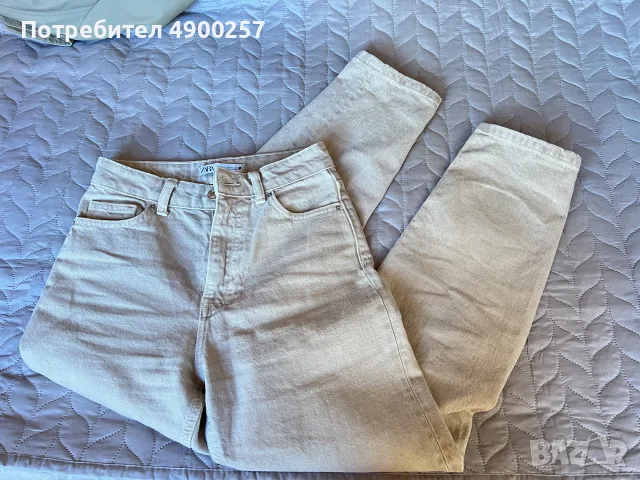 Бежов деним, Zara, размер 32, снимка 4 - Дънки - 55470943