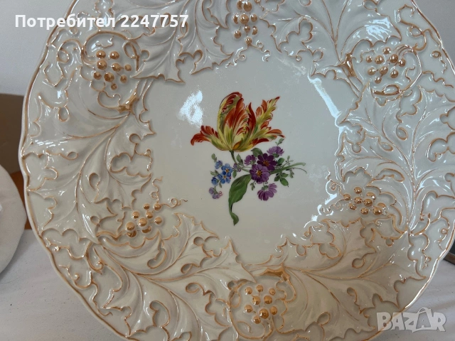Рядък Meissen с медено златист кант ръчно декорирана, снимка 4 - Прибори за хранене, готвене и сервиране - 55075155