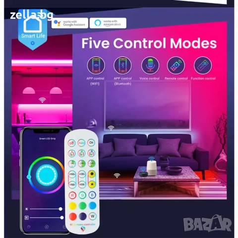Smart WiFi RGB LED контролер Tuya, дистанционно с 24 бутона, димер, музикален и гласов контрол 10332, снимка 4 - Друга електроника - 54672329