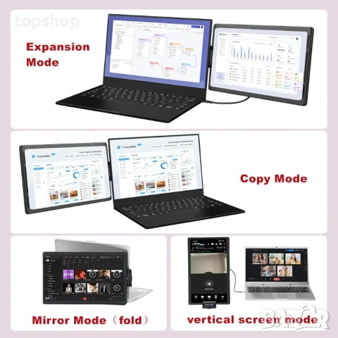 Чисто нов Преносим Монитор Naievear 11.6'' (FHD 1080p, HDMI / Type-C, Втори екран за Лаптоп, Телефон, снимка 4 - Монитори - 54694558