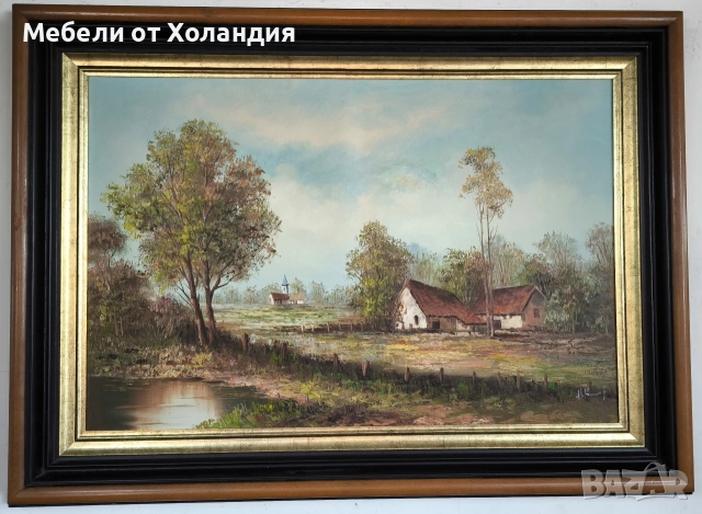 Голям белгийски маслен пейзаж, снимка 8 - Картини - 54466799