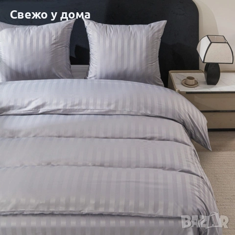 Комплект спално бельо 160x200 см с 2 калъфки 70x80 см, сатенени райета, микрофибър/памук, снимка 7 - Спално бельо - 55159285