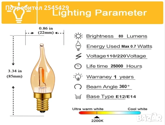 Електрическа крушка Е14 - 10 броя, LED винтидж ретро, снимка 2 - Крушки - 54404806