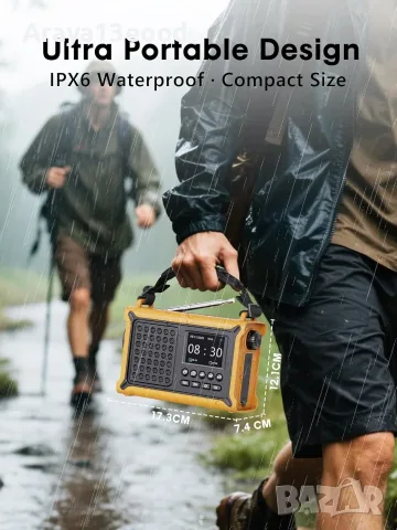ROCAM CR1030DAB Аварийно DAB+ радио с Bluetooth, соларен панел, динамо и 12000 mAh, снимка 4 - Други - 55539741