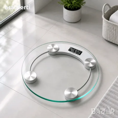 Кръгъл електронен стъклен кантар за телесно тегло (Personal Scale), снимка 2 - Други стоки за дома - 55422994