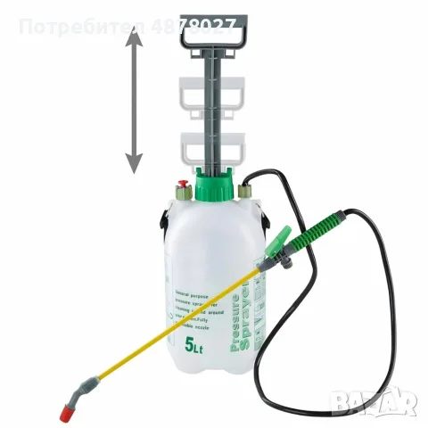 Ръчна градинска пръскачка под налягане 5L, 3 Bar – С регулируема дюза, предпазен клапан и презрамка , снимка 3 - Градинска техника - 55675139