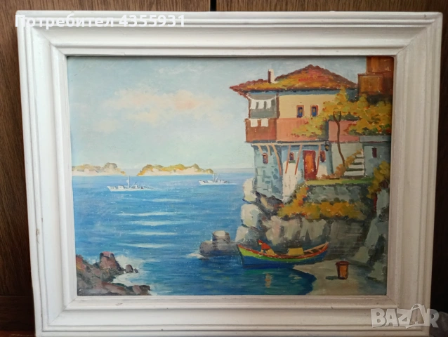 Стара автентична картина 1988 старият Созопол стара картона старинна картина 