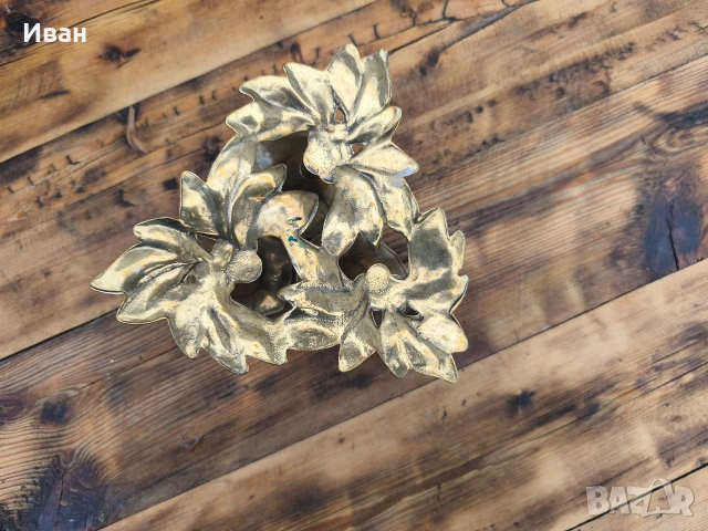 Троен месингов свещник , снимка 9 - Антикварни и старинни предмети - 54103638