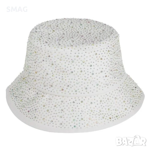 Дамска шапка bucket бяла с камъчета 27 см_1249826