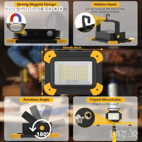 LED прожектор акумулаторен T-SUNUS USB IP65, снимка 5 - Лед осветление - 54631480