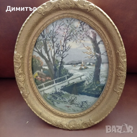 Стара фото картина гоблен в рамка , снимка 2 - Картини - 54610215