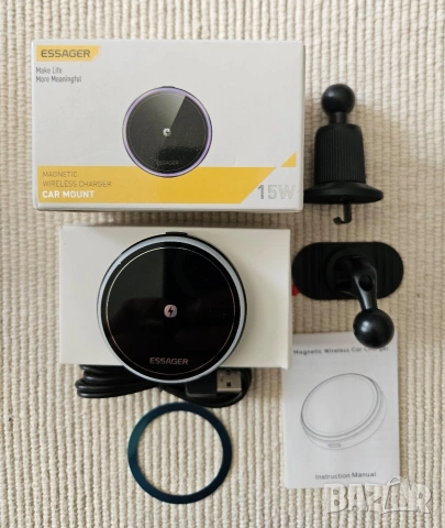 Стойка и зарядно за кола ESSAGER, 15W, черна, снимка 2 - Друга електроника - 54651981