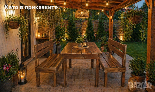 Комплект за двор – маса и пейки от дърво; Дървена маса с две пейки – здрава и стилна; комплект за гр, снимка 4 - Маси - 54329717