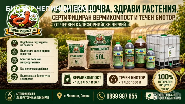 🪱 СИЛНА ПОЧВА, ЗДРАВИ РАСТЕНИЯ И БОГАТА РЕКОЛТА С БИОТОР ЧЕПИНЦИ 🌱, снимка 2 - Тор и почвени смеси - 55445917