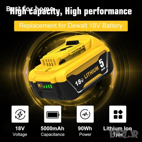 2X DCB184 Резервна батерия за Dewalt 18V 5000mAh за батерия Dewalt 1 бр- 29 , 2 бр- 51, снимка 5 - Други инструменти - 54607216