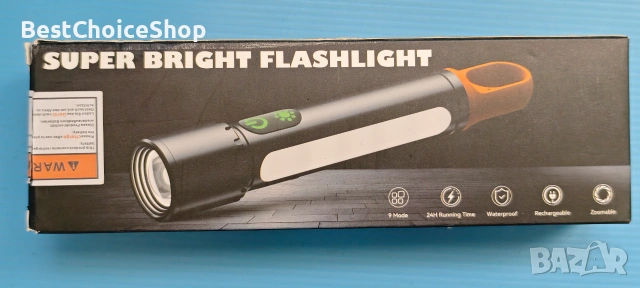 Фенерче LED Супер ярко. Презареждащо се, с 9 режима, кука за закачане и мощен магнит, водоустойчиво, снимка 7 - Друга електроника - 54990044