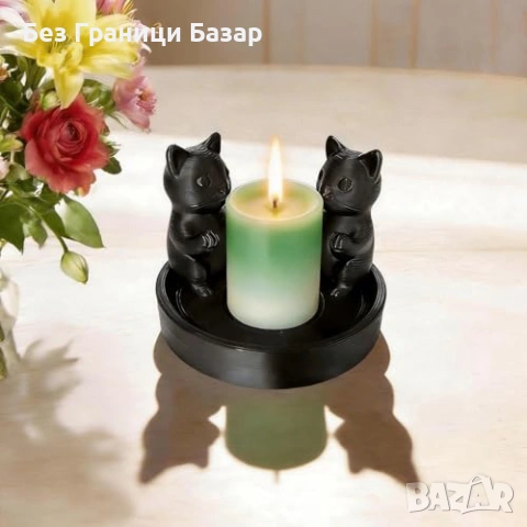 Нов Декоративен свещник черна котка за дом офис спалня рафт бюро 3D принт декор, снимка 4 - Други - 55153111