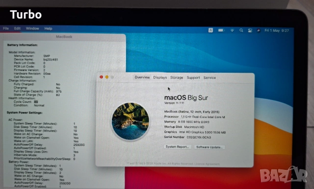 12' MacBook Retina Early 2015 Intel Core M(4x2.4GHz)/8GB RAM/256GB SSD/Бат.5ч., снимка 5 - Лаптопи за дома - 54895317