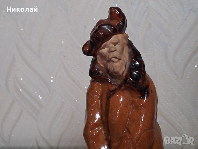 Стара Съветска Керамична Фигура Старец Рибар Гжел Артел, снимка 2 - Антикварни и старинни предмети - 54387705
