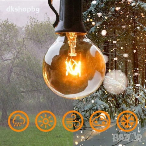 000004 LED светеща гирлянда  5м или 10м с крушки G40, снимка 3 - Външни лампи - 54414688