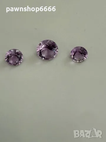 Лот естествени аметисти 3.40 ct – 3 броя, кръгъл брилянтен шлиф, отличен блясък, снимка 3 - Други - 55483152