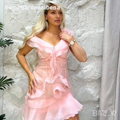 Розова Рокля с Къдри S/M и M/L Размер Мини Официална