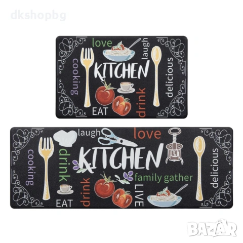 4571 Комплект Килимчета за Кухня (2 бр.) – Водоустойчива Материя, 45x120 + 45x75см, Омекотена Основа