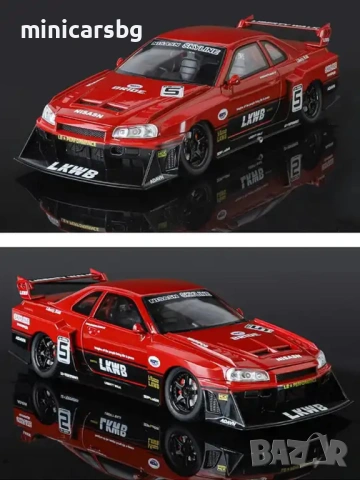 Метални колички: Nissan Skyline GT-R R34 LBWK, снимка 2 - Колекции - 53978815