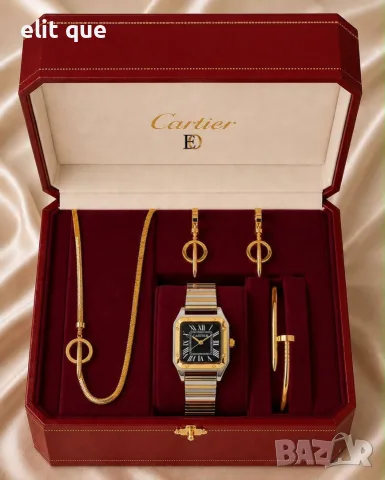часовник,колие,гривна и обеци cartier от висококачествена неръждаема стомана , снимка 4 - Гривни - 55343416