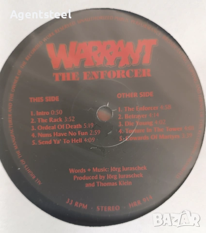 Грамофонна плоча WARRANT - THE ENFORCER, снимка 3 - Грамофонни плочи - 54780617