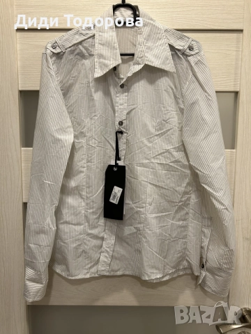 Нова маркова италианска риза KUSS / р-р XL / Бяла на фино черно рае (Made in Italy)!, снимка 3 - Ризи - 55291030
