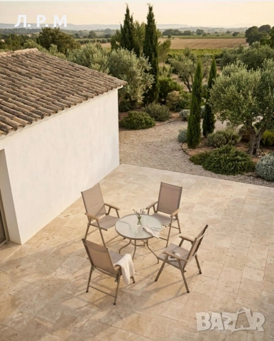 Градински комплект Маса и 4 стола сгъваеми Бежов, снимка 5 - Градински мебели, декорация  - 54061987