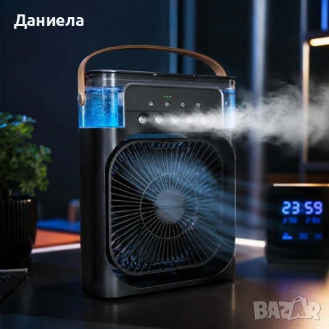 Преносим черен въздушен 3 в 1 охладител,овлажнител,вентилатор с LED резервоар за вода, снимка 2 - Вентилатори - 54696958