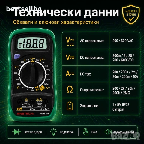 Дигитален мултицет мултиметър измервателен уред за ток, снимка 4 - Други инструменти - 35887859