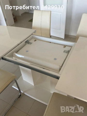 Modern white extendable dining table & 8 cream dining chairs , снимка 4 - Други - 55170919
