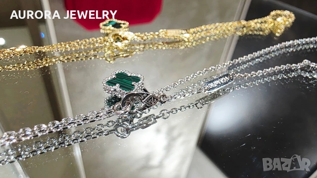 Van Cleef & Arpels VCA Gold Green Malachite Sweet Alhambra Clover Дамско Колие, снимка 9 - Колиета, медальони, синджири - 54224402