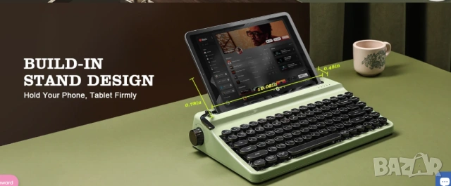 YUNZII QL75 Retro Typewriter Mechanical Keyboard –безжична механична клавиатура в стил пишеща машина, снимка 6 - Клавиатури и мишки - 54556457