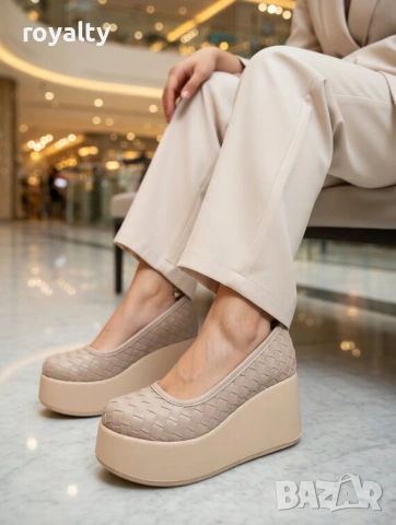 Обувки на платформа - бежова кожа, снимка 3 - Дамски ежедневни обувки - 54120398