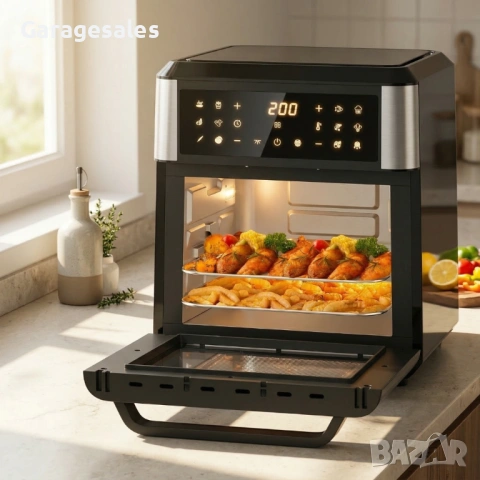 Дигитален фритюрник с горещ въздух и фурна 5-в-1 Homelux, 12L, 1800W, 12 Програми, LED сензорен екра
